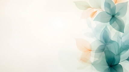 Obraz premium Soft gradient floral background with translucent leaves and flowers design with copy space,
