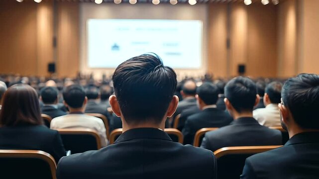 Corporate Conference Event Hall with Attendees and Speaker