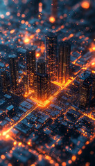 Obraz premium Abstract visualization of big data in smart city with glowing lights