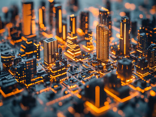 Aesthetic representation of technology in smart city with glowing lights