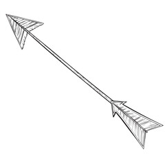 Arrow vintage style. Hand drawn. Isolated on white background. Vector image. Perfect for vintage designs. Tattoo. Barbershop.