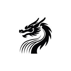Black dragon icon. Mythical dragon isolated on white background. Stylish black dragon logo. Dragon silhouette vector. Vector illustration.
