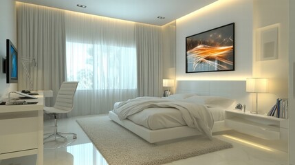 Fototapeta premium modern white bedroom interior design