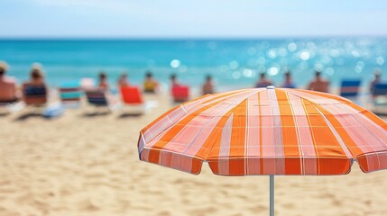 Relaxing Beach Vacation with Colorful Umbrella Ocean View Summer Fun Family Atmosphere Sunny Day at the Shore