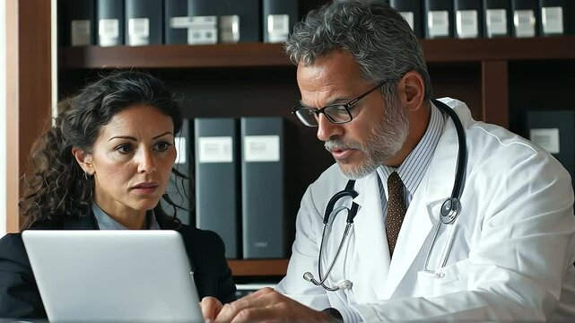 Doctor and Pharmaceutical Representative Discussing Ethics in Office