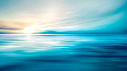 Obraz premium Turquoise ocean reflecting golden sunset light, blurred motion effect