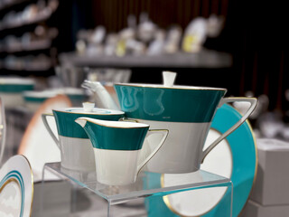turquoise tea set with cup and saucer