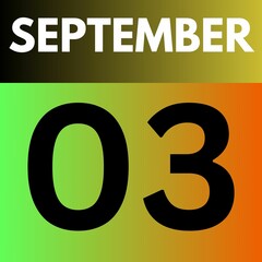 September 3 . gradient Style calendar .date ,day, month , the month of September