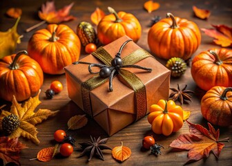 Spooky Halloween Gift Box Arrangement: Pumpkins, Spiders, Festive Decor