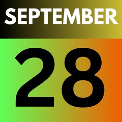 September 28 . gradient Style calendar .date ,day, month , the month of September