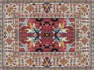 Close up of classic middle eastern Arabic and morroccan carpet rug texture. Seen here the floral...