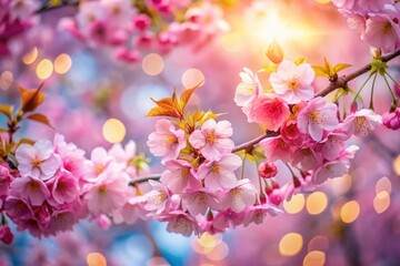 Obraz premium Spring Cherry Blossom Tree Bokeh Photography, Beautiful Pink Flowers, Japanese Cherry Blossoms, Soft Focus, Floral Background, Nature Wallpaper