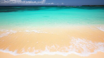 Obraz premium Serene Turquoise Ocean Waves at Sandy Beach Summer Paradise Coastal Landscape Tranquil Viewpoint Nature's Beauty