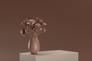 A vase of flowers sits on a table