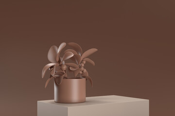A brown plant is sitting in a brown pot on a brown surface