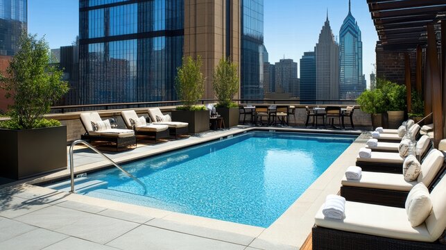 rooftop pool at luxury philadelphia hotel with city views