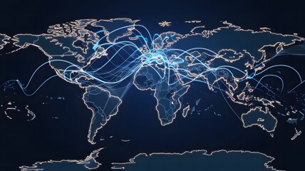 Naklejka premium International Data Exchange Routes Mapped Across the Globe