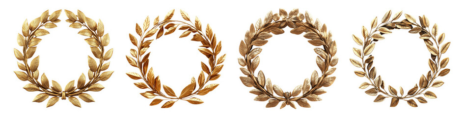 Golden Laurel Wreaths on Transparent Background