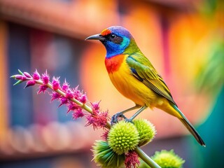 Obraz premium Stunning Architectural Bird Photography: Vivid Avian on Delicate Stem - High Resolution Image