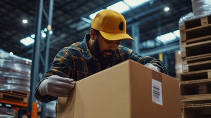 warehouse worker packaging goods