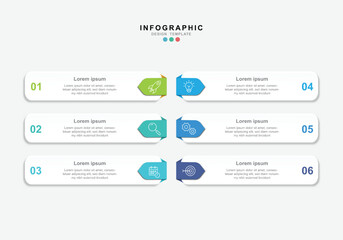 Business infographic template. 6 Step timeline journey.  6 options on white background