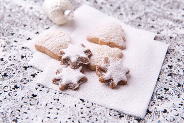 Christmas cookies on bright background. Soft focus. Close up.	