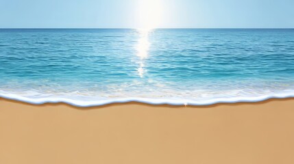 Waves Crashing on Sunny Beach Oceanfront View Serene Landscape Vibrant Blue Waters Tranquil Environment