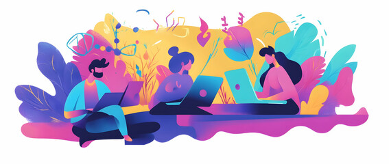 Collaborative creativity: a team brainstorming over a laptop