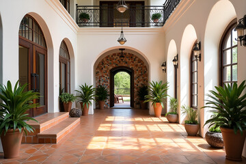 Luxurious Spanish Colonial Courtyard with Balcony in Mediterranean Style for Elegant Living