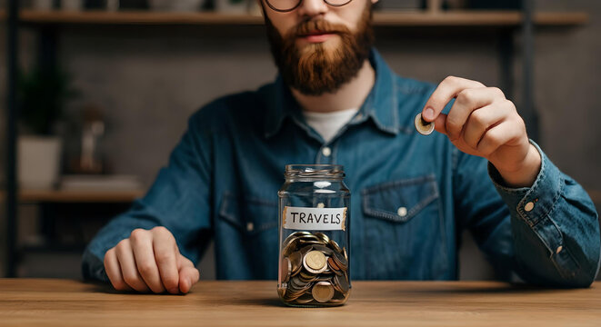 man saving money for travels