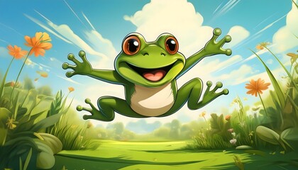 Happy Leap Day Concept. Frog Jumping
