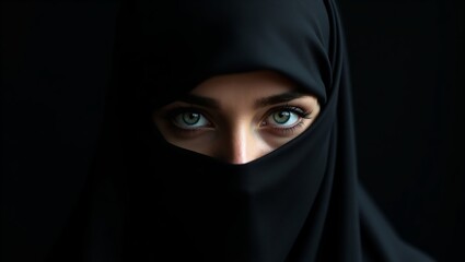 Naklejka premium Mysterious Gaze A Woman in Niqab Intriguing Portrait Photography