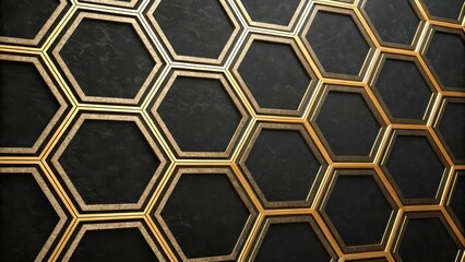Geometric Abstract Pattern of Interlocking Hexagons with Gold Accents