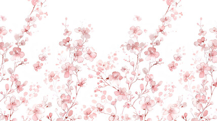 Pink and white pattern with a small floral design, a pink border at the bottom of the wallpaper, a cute and simple pattern for a child's room decoration.