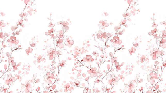 Pink and white pattern with a small floral design, a pink border at the bottom of the wallpaper, a cute and simple pattern for a child's room decoration. - Powered by Adobe