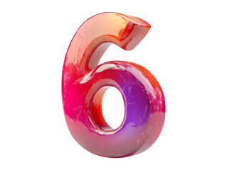 Colorful Number Six with Glossy Effect on Transparent Background