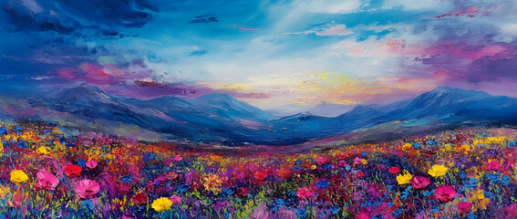 Cosmos flower field bursting with vibrant hues