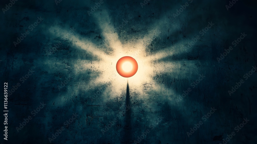 Aufkleber Abstract Representation of a Sphere Projecting Light in a Dark Environment with Rays of Illumination Creating a Dramatic Visual Effect