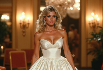 Naklejka premium Elegant Woman in White Evening Gown