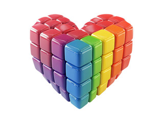 Obraz premium Colorful Heart-Shaped Cube Arrangement on Transparent Background