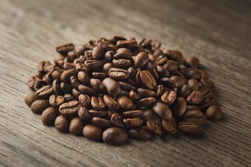 pile of roasted coffee beans close-up.