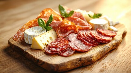 Delicious italian antipasto platter rustic kitchen food culinary delights overhead view flavor exploration