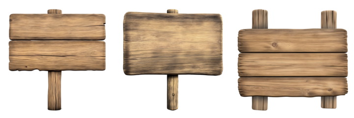Empty wood sign board isolated on transparent background
