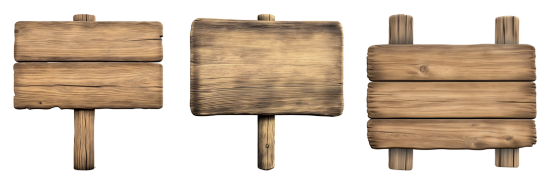 Empty wood sign board isolated on transparent background