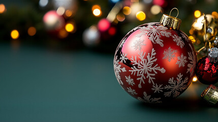 Christmas ornament with snowflakes in festive setting showcasing vibrant colors and holiday spirit