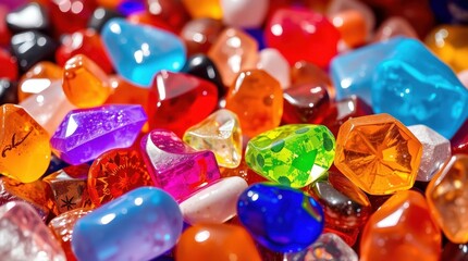 Vibrant assorted gemstones in various colors and shapes scattered together