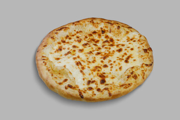 A delicious white pizza topped generously with an abundance of cheese