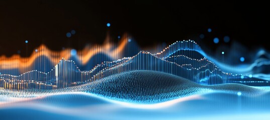 Glowing 3D Graph Visualization With Blue, Technology. Data Analysis, Abstract 3D Rendering On Black