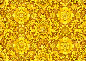 Fototapeta premium Surreal Vintage Yellow Abstract Pattern, Bright Seamless Art Background, Retro Design Texture