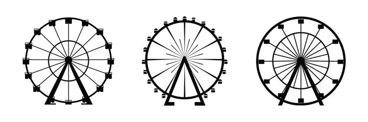 Set of Ferris wheel icon, silhouette, vector, outline, illustration isolated on white background